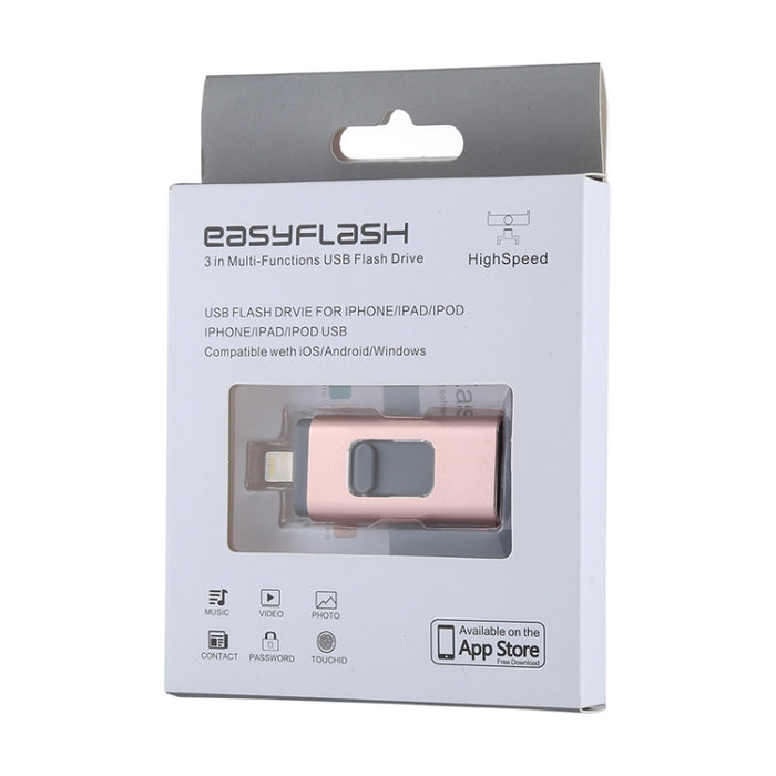 easyflash RQW-01B Unidad flash 3 en 1 USB 2.0 y 8 pines y micro USB de 32 GB, RQW-01B Rose Gold