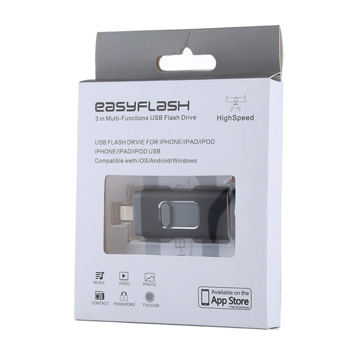 easyflash RQW-01B Unidad flash 3 en 1 USB 2.0 y 8 pines y micro USB de 64 GB, RQW-01B Black