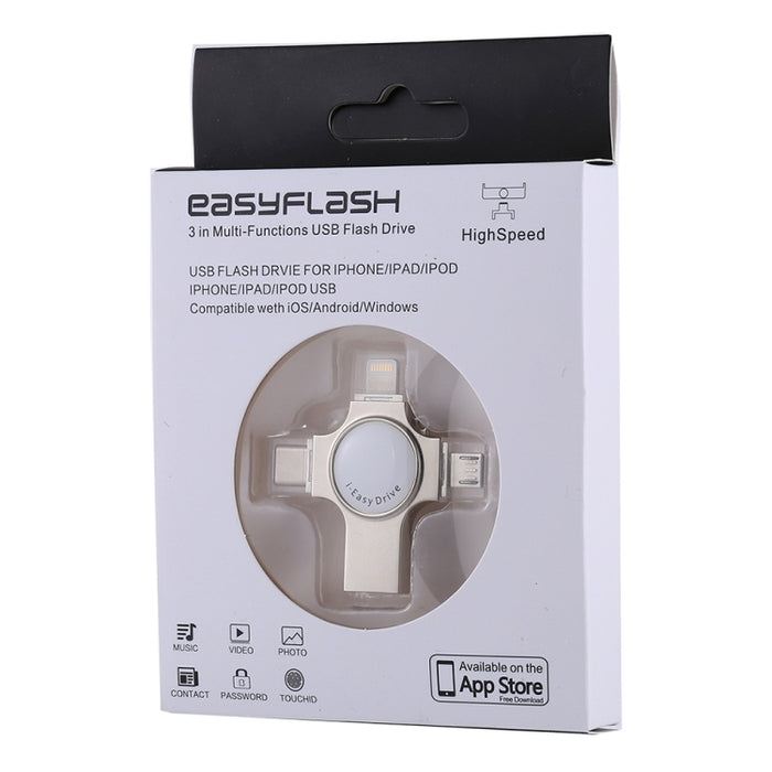 RQW-11S Unidad flash 4 en 1 USB 2.0 y 8 pines y micro USB y USB-C / Type-C de 64 GB