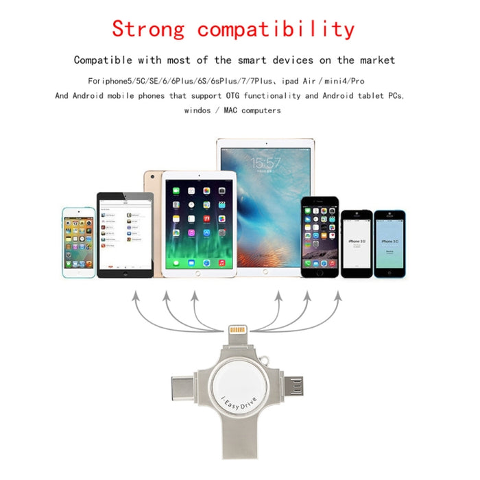 RQW-11S Unidad flash 4 en 1 USB 2.0 y 8 pines y micro USB y USB-C / Type-C de 64 GB