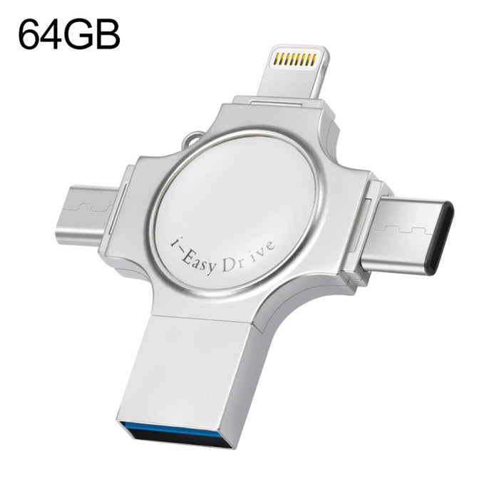 RQW-11S Unidad flash 4 en 1 USB 2.0 y 8 pines y micro USB y USB-C / Type-C de 64 GB