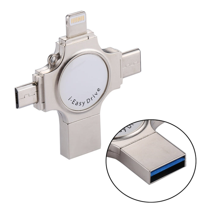RQW-11S Unidad flash 4 en 1 USB 2.0 y 8 pines y micro USB y USB-C / Type-C de 128 GB