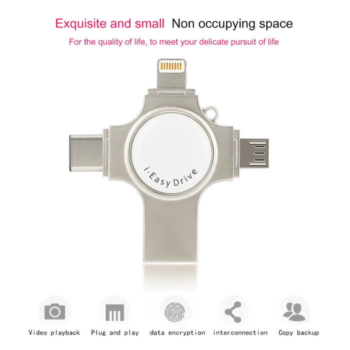 RQW-11S Unidad flash 4 en 1 USB 2.0 y 8 pines y micro USB y USB-C / Type-C de 128 GB