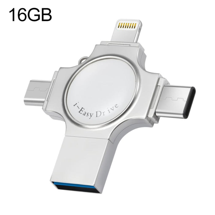 RQW-11S Unidad flash 4 en 1 USB 2.0 y 8 pines y micro USB y USB-C / Type-C de 16 GB