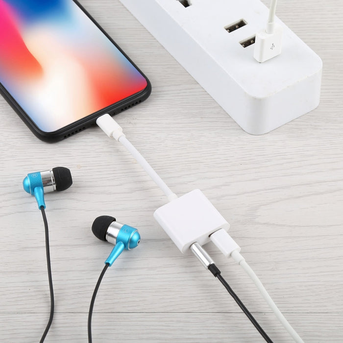 Adaptador convertidor de carga y escucha de 8 pines hembra + audio hembra de 3,5 mm a macho de 8 pines