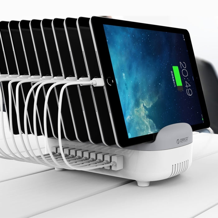 ORICO DUK-10P Estación de carga inteligente con 10 puertos USB de 120 W y soporte para teléfono y tableta