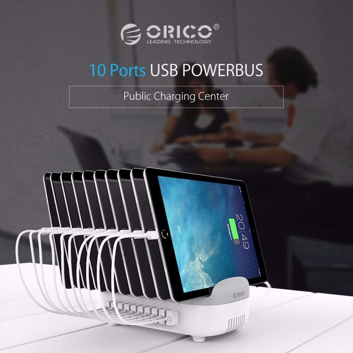 ORICO DUK-10P Estación de carga inteligente con 10 puertos USB de 120 W y soporte para teléfono y tableta