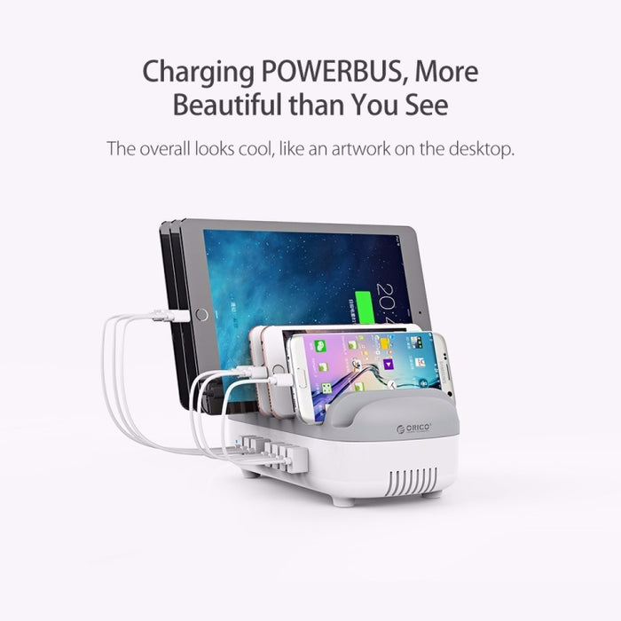 ORICO DUK-10P Estación de carga inteligente con 10 puertos USB de 120 W y soporte para teléfono y tableta