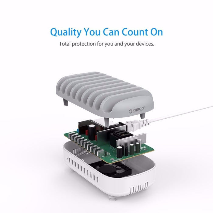 ORICO DUK-10P Estación de carga inteligente con 10 puertos USB de 120 W y soporte para teléfono y tableta