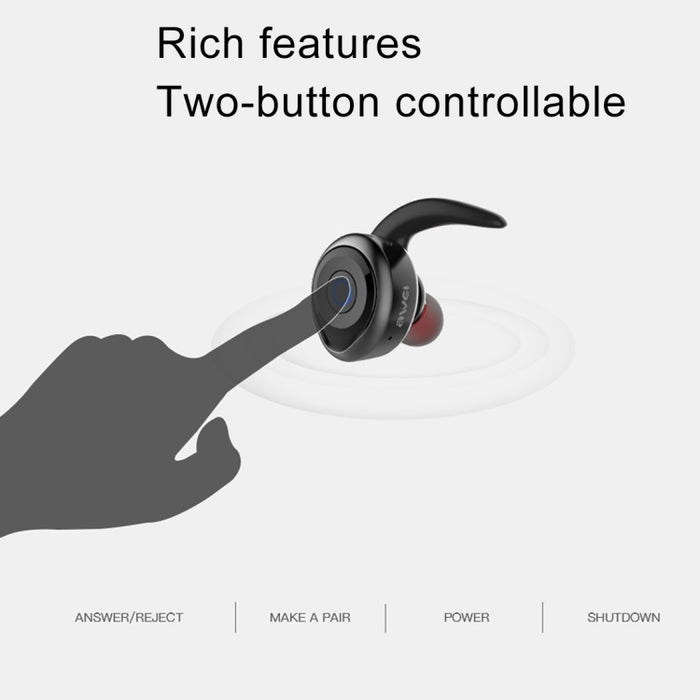 AWEI T1 Auriculares deportivos IPX4 Auriculares estéreo inalámbricos Bluetooth V4.2 a prueba de agua, soporte TWS