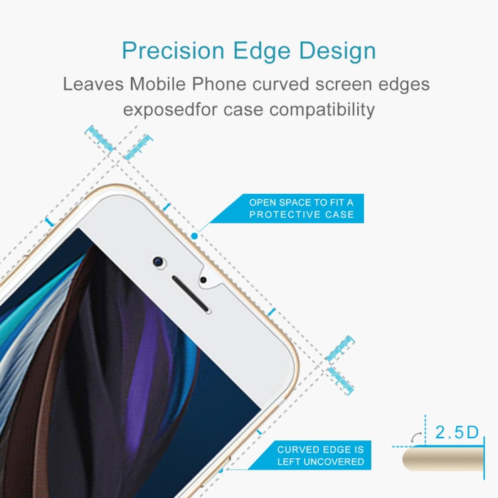 Para iPhone SE 2022 / SE 2020 50 piezas Película de vidrio templado con borde de arco grande