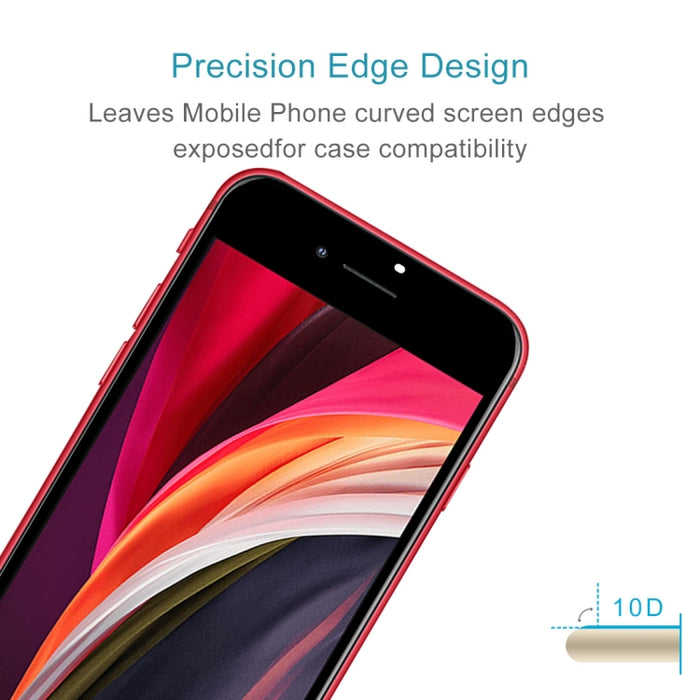 Para iPhone SE 2022/2020 Película de vidrio templado de aluminio con borde de arco grande de pantalla completa