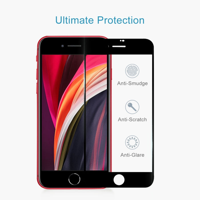 Para iPhone SE 2022/2020 Película de vidrio templado de aluminio con borde de arco grande de pantalla completa