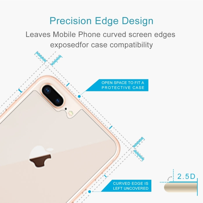 2 PCS para iPhone 8 Plus y 7 Plus 0,3 mm 9H Dureza de la superficie 2.5D Borde curvo Protector de pantalla trasera de vidrio templado premium a prueba de explosiones