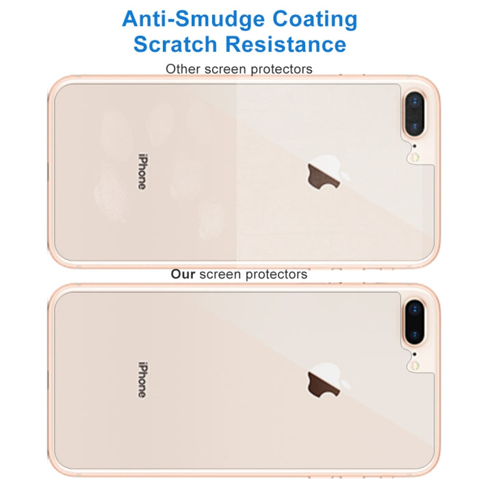 Para iPhone 8 Plus y 7 Plus, membrana trasera de 0,3 mm, dureza 9H, defensa de frontera de arco 2.5d, explota membrana trasera templada de alta calidad