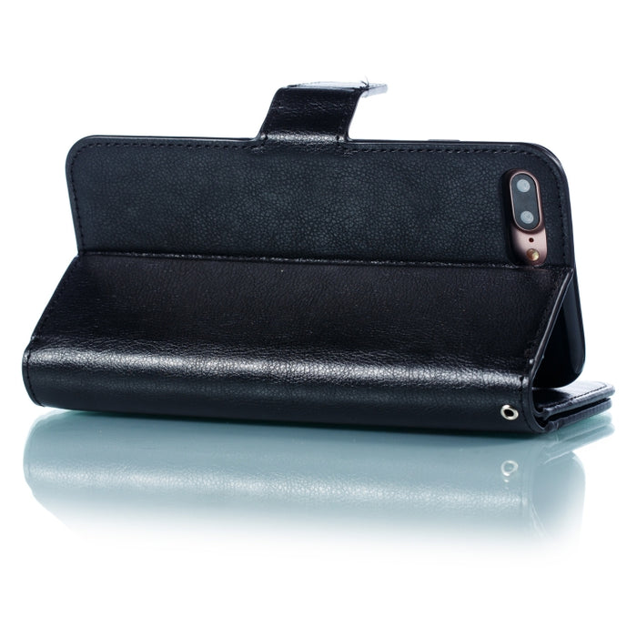 Funda de cuero con tapa horizontal con textura Litchi para iPhone 7 Plus, con nueve ranuras para tarjetas, billetera y marco de fotos