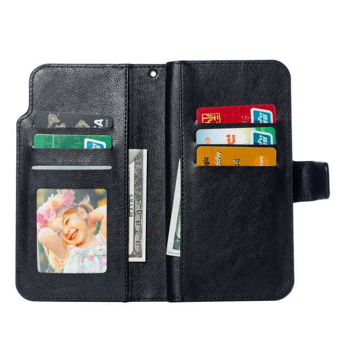 Funda de cuero con tapa horizontal con textura Litchi para iPhone 7 Plus, con nueve ranuras para tarjetas, billetera y marco de fotos