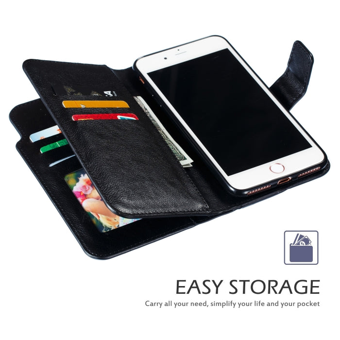 Funda de cuero con tapa horizontal con textura Litchi para iPhone 7 Plus, con nueve ranuras para tarjetas, billetera y marco de fotos