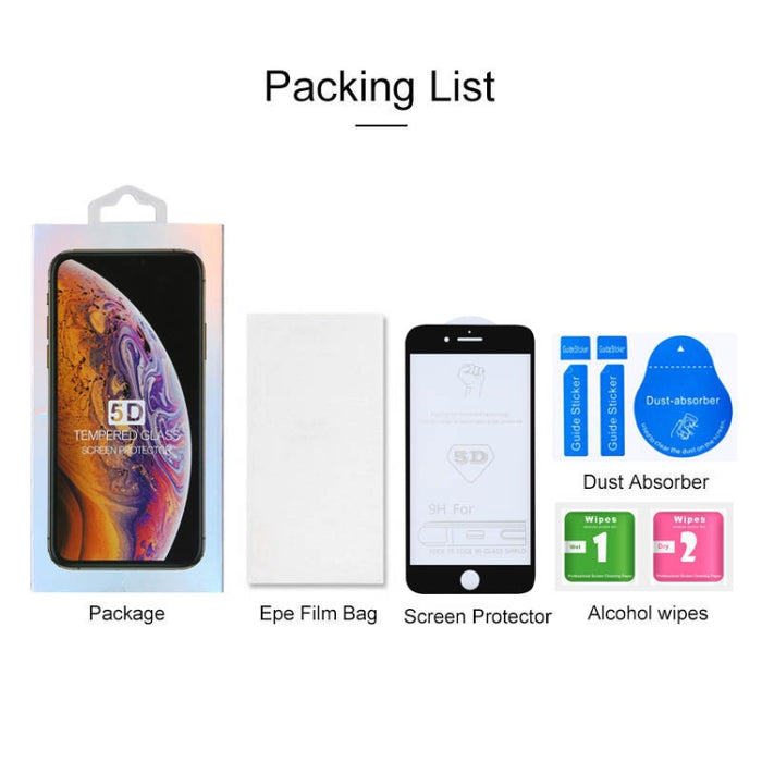 Película de vidrio templado de pantalla completa con pegamento completo 9H 5D para iPhone 7 Plus / 8 Plus
