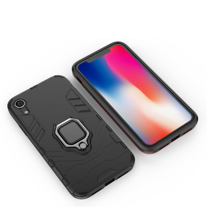 Para iPhone XR PC + TPU Funda protectora a prueba de golpes con soporte de anillo magnético