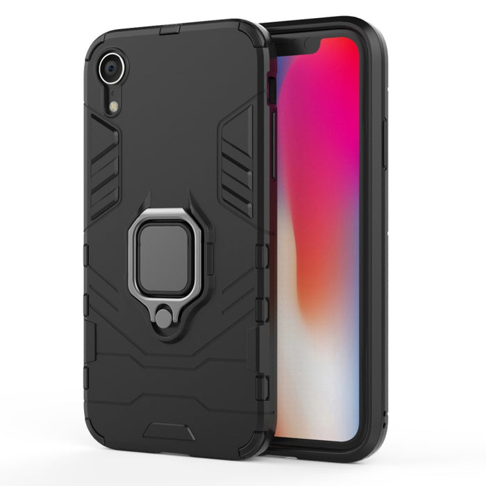 Para iPhone XR PC + TPU Funda protectora a prueba de golpes con soporte de anillo magnético