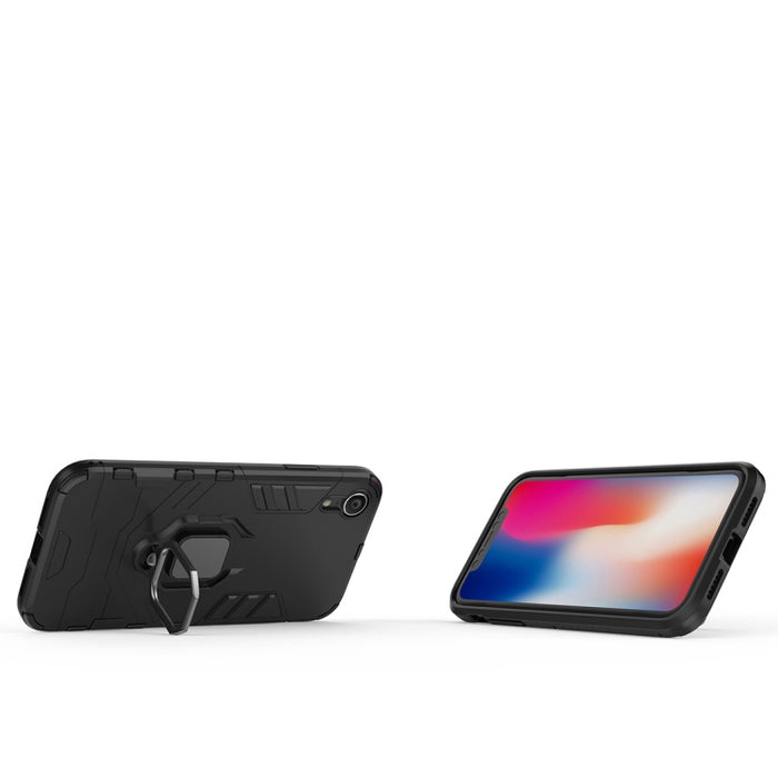 Para iPhone XR PC + TPU Funda protectora a prueba de golpes con soporte de anillo magnético