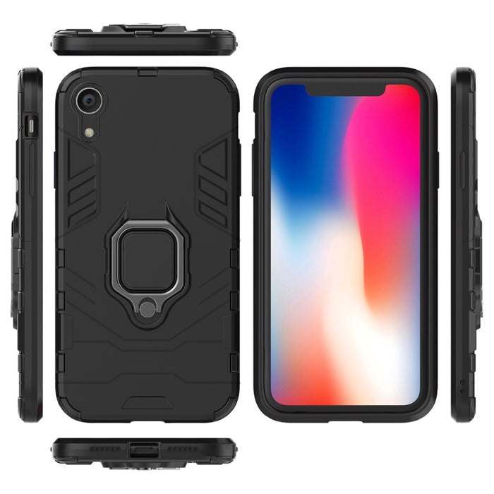 Para iPhone XR PC + TPU Funda protectora a prueba de golpes con soporte de anillo magnético