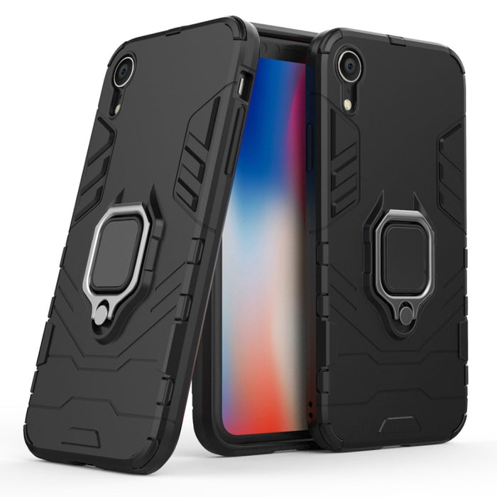 Para iPhone XR PC + TPU Funda protectora a prueba de golpes con soporte de anillo magnético