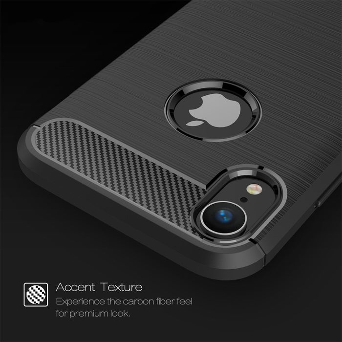 Para iPhone XR Funda protectora trasera de TPU a prueba de golpes de fibra de carbono con textura cepillada