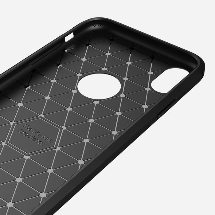 Para iPhone XR Funda protectora trasera de TPU a prueba de golpes de fibra de carbono con textura cepillada