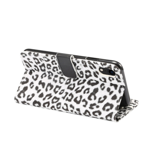 Para iPhone XR Funda de cuero con tapa horizontal con patrón de leopardo con soporte y ranuras para tarjetas