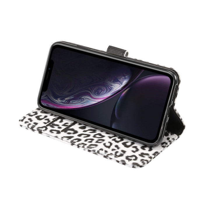 Para iPhone XR Funda de cuero con tapa horizontal con patrón de leopardo con soporte y ranuras para tarjetas