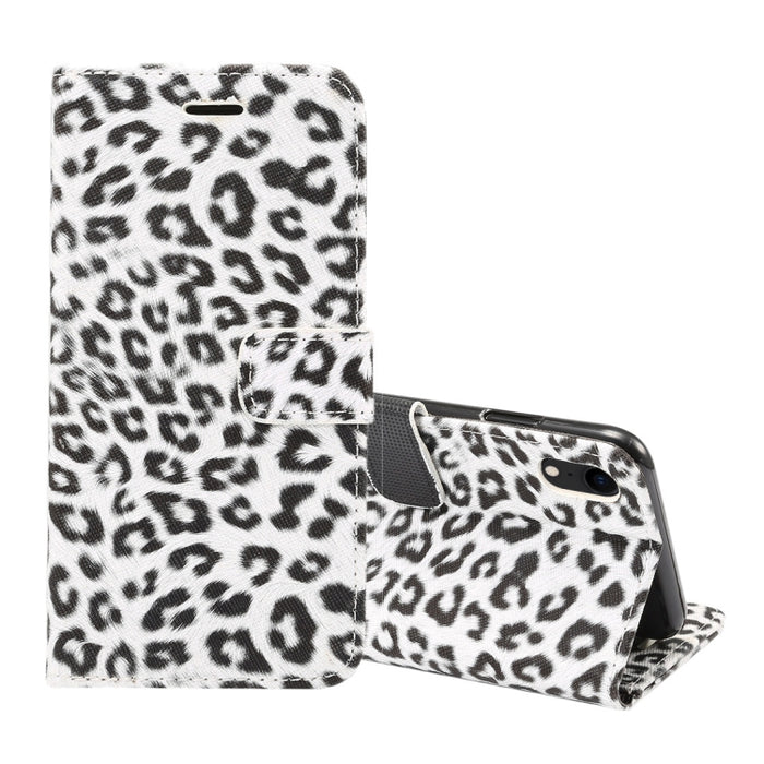 Para iPhone XR Funda de cuero con tapa horizontal con patrón de leopardo con soporte y ranuras para tarjetas
