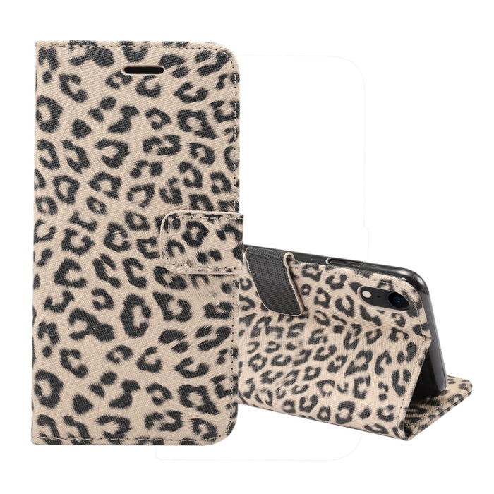 Para iPhone XR Funda de cuero con tapa horizontal con patrón de leopardo con soporte y ranuras para tarjetas