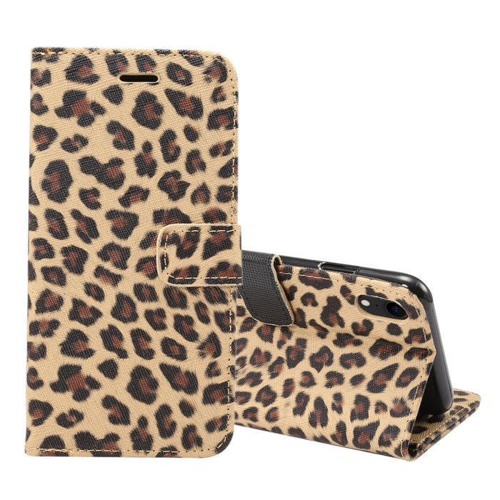 Para iPhone XR Funda de cuero con tapa horizontal con patrón de leopardo con soporte y ranuras para tarjetas