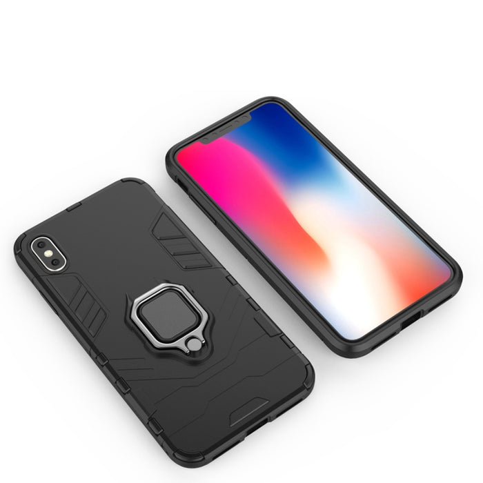 Para iPhone XS Max PC + TPU Funda protectora a prueba de golpes con soporte de anillo magnético