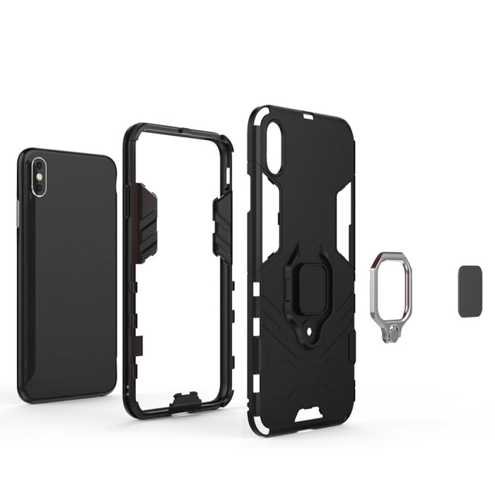 Para iPhone XS Max PC + TPU Funda protectora a prueba de golpes con soporte de anillo magnético