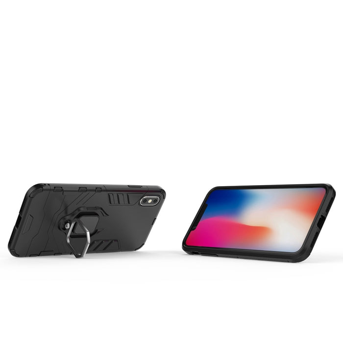 Para iPhone XS Max PC + TPU Funda protectora a prueba de golpes con soporte de anillo magnético