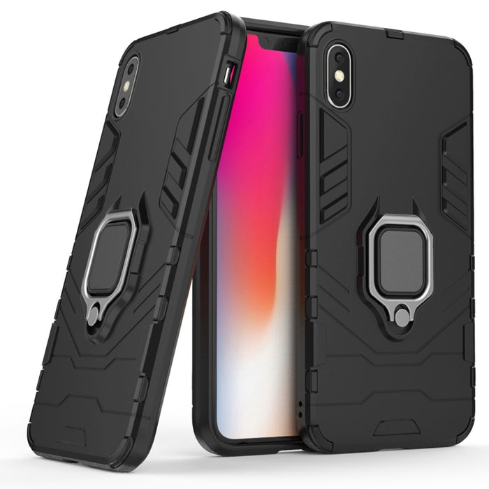 Para iPhone XS Max PC + TPU Funda protectora a prueba de golpes con soporte de anillo magnético