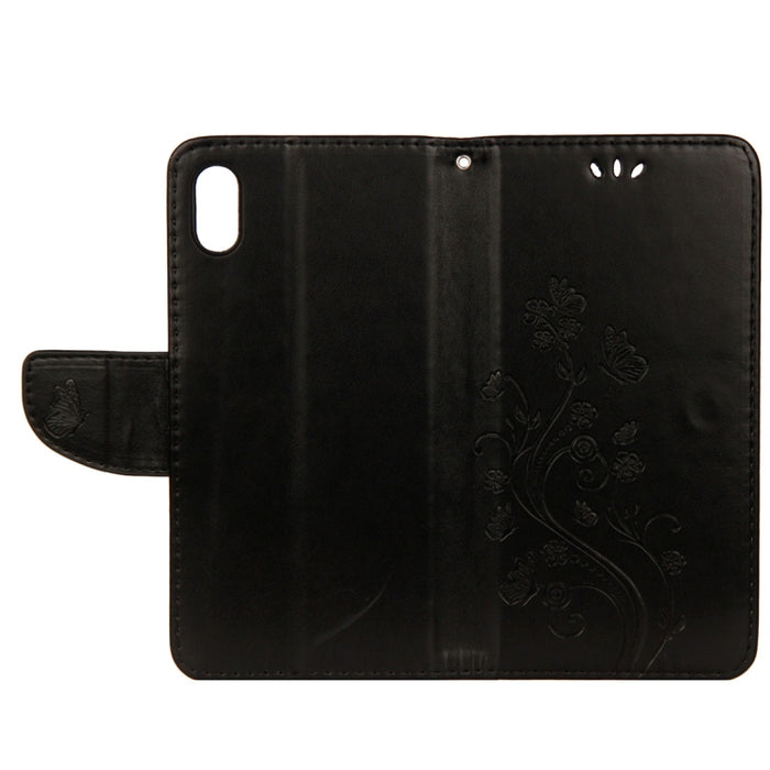 Para iPhone XS Max Funda de cuero con tapa horizontal con patrón de mariposa en relieve con ranura para tarjeta, soporte, billetera y cordón