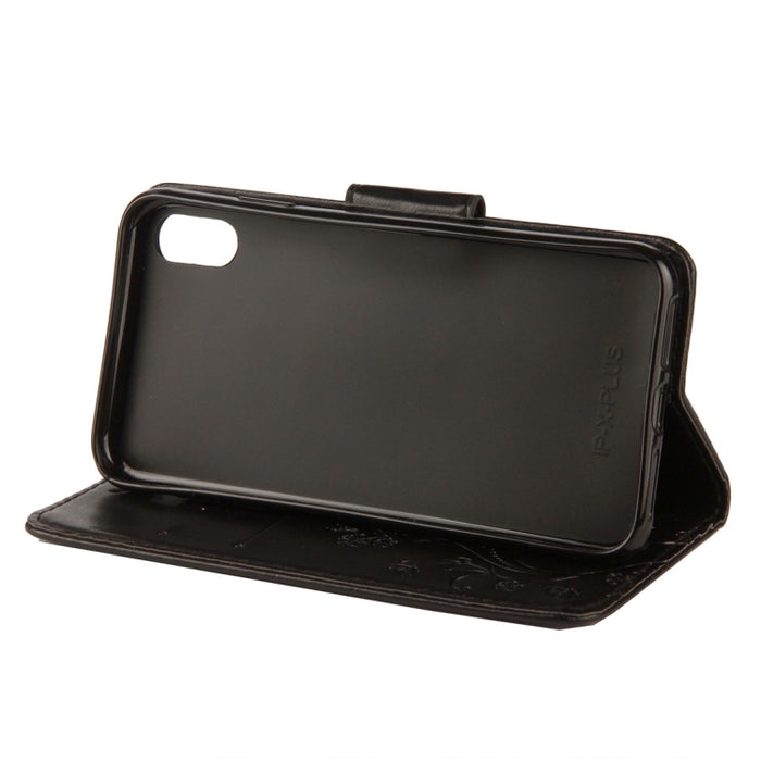 Para iPhone XS Max Funda de cuero con tapa horizontal con patrón de mariposa en relieve con ranura para tarjeta, soporte, billetera y cordón