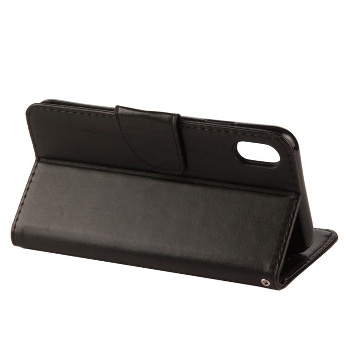 Para iPhone XS Max Funda de cuero con tapa horizontal con patrón de mariposa en relieve con ranura para tarjeta, soporte, billetera y cordón