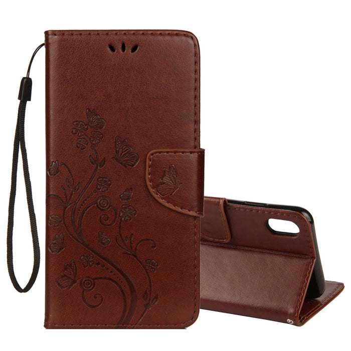 Para iPhone XS Max Funda de cuero con tapa horizontal con patrón de mariposa en relieve con ranura para tarjeta, soporte, billetera y cordón
