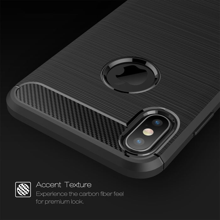 Para iPhone XS Max Funda protectora trasera de TPU a prueba de golpes de fibra de carbono con textura cepillada