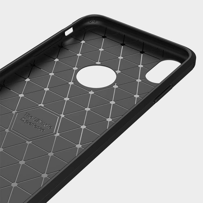 Para iPhone XS Max Funda protectora trasera de TPU a prueba de golpes de fibra de carbono con textura cepillada