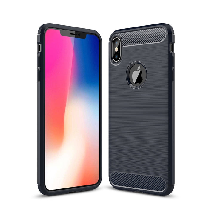 Para iPhone XS Max Funda protectora trasera de TPU a prueba de golpes de fibra de carbono con textura cepillada