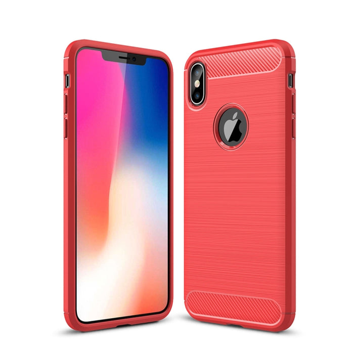 Para iPhone XS Max Funda protectora trasera de TPU a prueba de golpes de fibra de carbono con textura cepillada