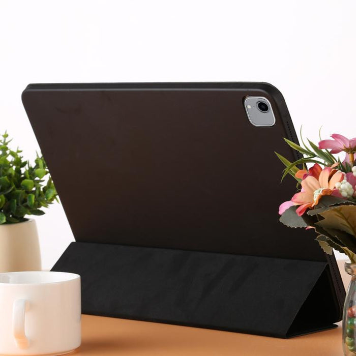 Funda de cuero de color sólido con tapa horizontal para iPad Pro de 12,9 pulgadas (2018), con soporte plegable triple y función de activación/suspensión