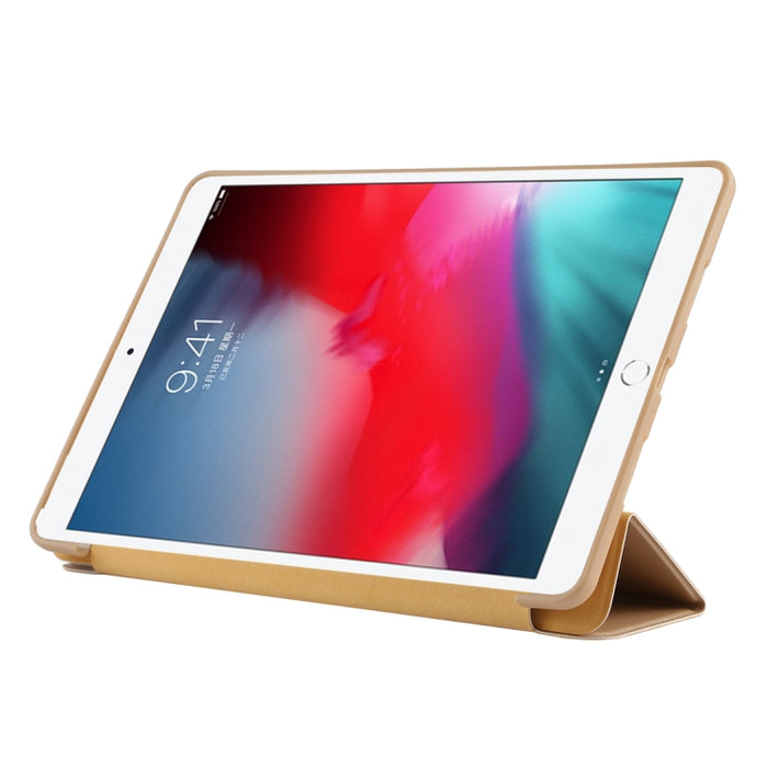 Funda inferior de plástico PU con deformación plegable Funda de cuero con tapa izquierda y derecha con soporte de tres pliegues y suspensión inteligente para iPad Air3 2019