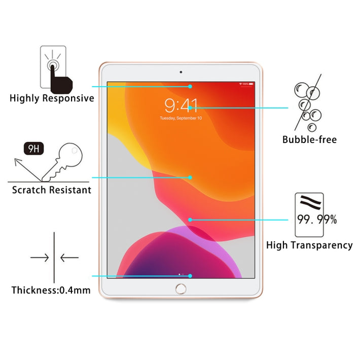 2 PCS para iPad 10.2 2021/2020/2019 9H Película de vidrio templado a prueba de explosiones de borde recto